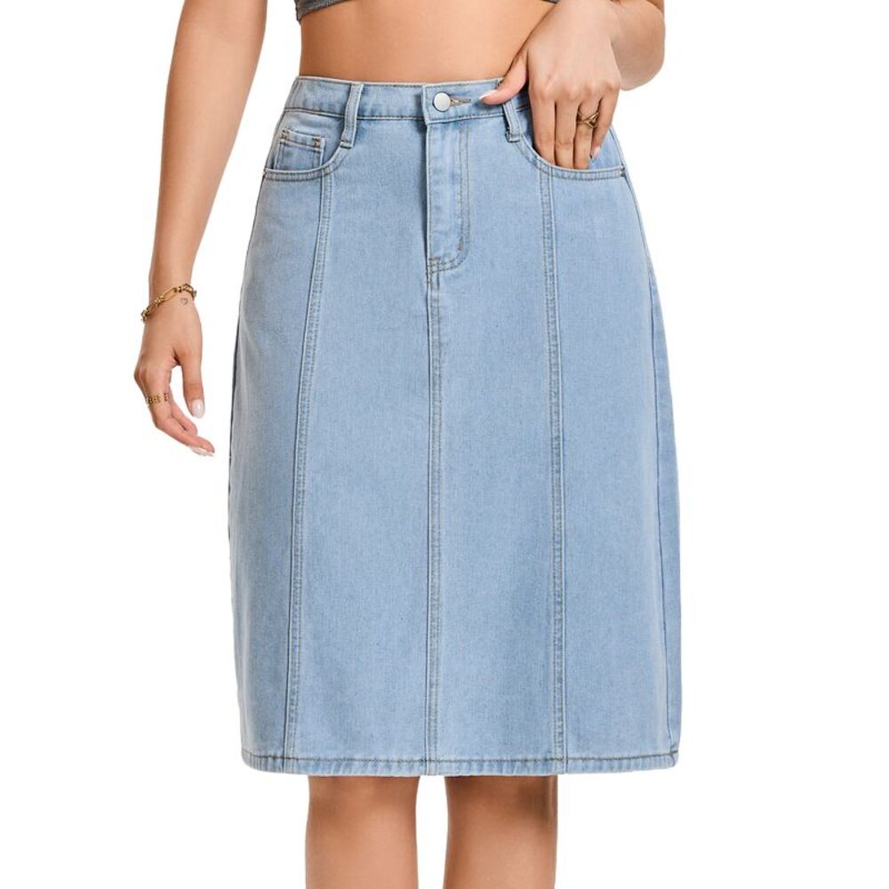 Women's A Line Midi Denim Skirt Pale Blue